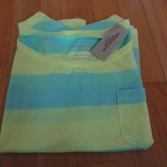 American Eagle Feather Light green/blue stripe tee - Picture 4 of 8